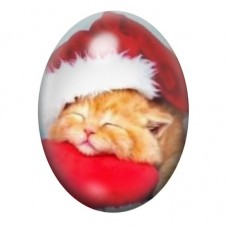 Cabochon en Verre Illustré Chaton Endormi au Bonnet de Noël 13x18, 18x25 ou 30x40mm pour la création de bijoux fantaisie - DIY