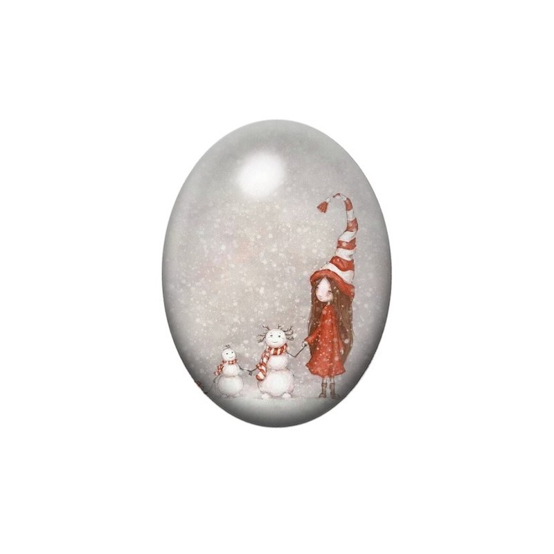 Cabochon en Verre Illustré Lutin Rouge et Bonshommes de Neige 13x18, 18x25 ou 30x40mm