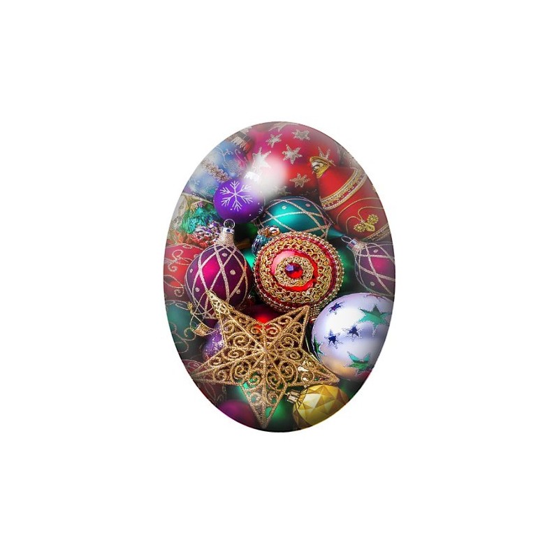 Cabochon en Verre Illustré Boules de Noël aux Filigranes Dorés 13x18, 18x25 ou 30x40mm
