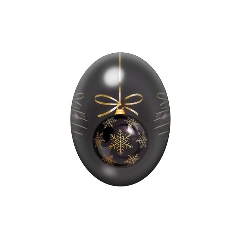 Cabochon en Verre Illustré Boule de Noël Noire au Flocon Doré 13x18, 18x25 ou 30x40mm