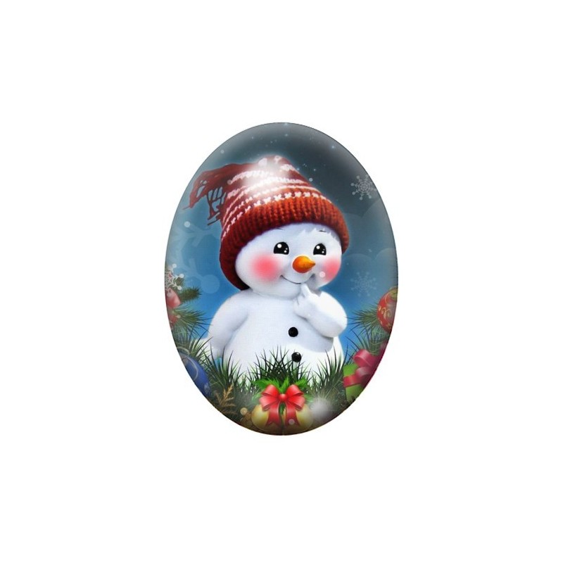 Cabochon en Verre Illustré Bonhomme de Neige au Bonnet Tricoté 13x18, 18x25 ou 30x40mm