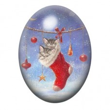 Cabochon en Verre Illustré Chaton dans une Chaussette Rouge 13x18, 18x25 ou 30x40mm pour la création de bijoux fantaisie - DIY