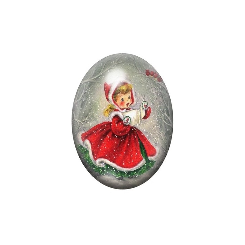 Cabochon en Verre Illustré Petite Fille Noël 13x18, 18x25 ou 30x40mm