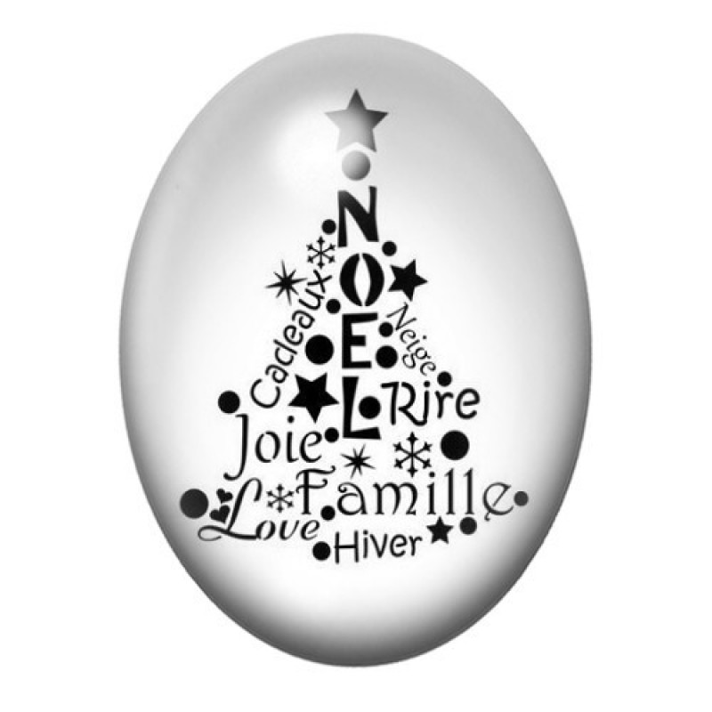 Cabochon en Verre Illustré Sapin de Noël aux Mots de Fête 13x18, 18x25 ou 30x40mm