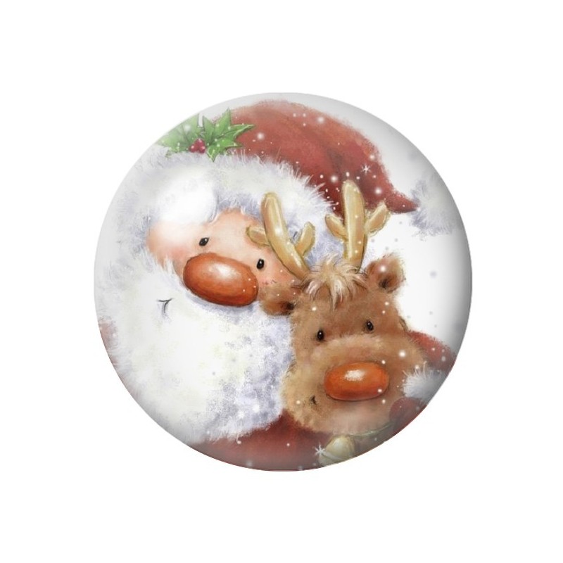 Cabochon en Verre Illustré Père-Noël et Rudolph 12 à 25mm