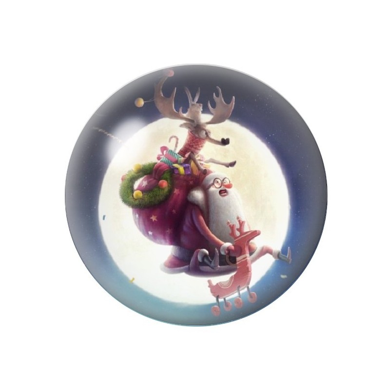 Cabochon en Verre Illustré Père-Noël Lune 12 à 25mm
