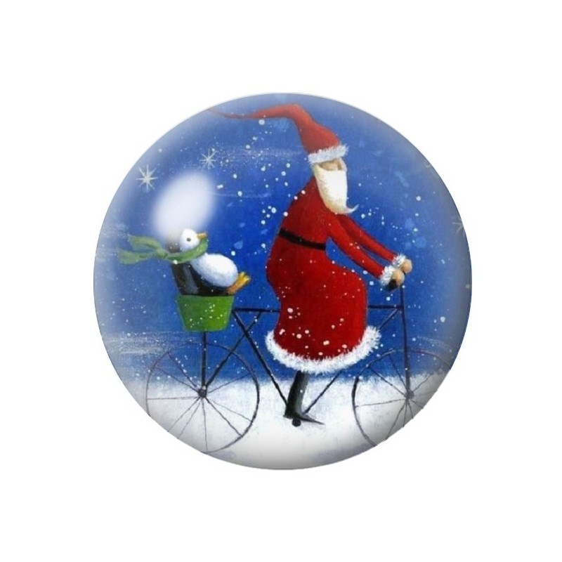 Cabochon en Verre Illustré Père-Noël à Vélo 12 à 25mm