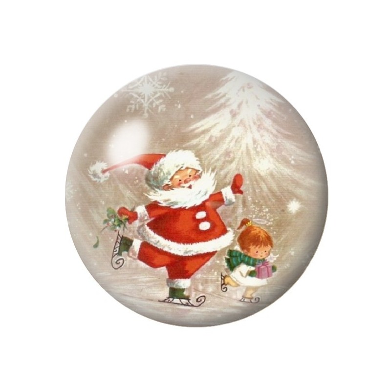Cabochon en Verre Illustré Père-Noël Patinage 12 à 25mm