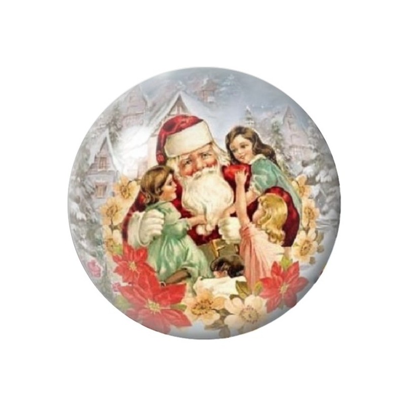 Cabochon en Verre Illustré Père-Noël et Enfants 12 à 25mm