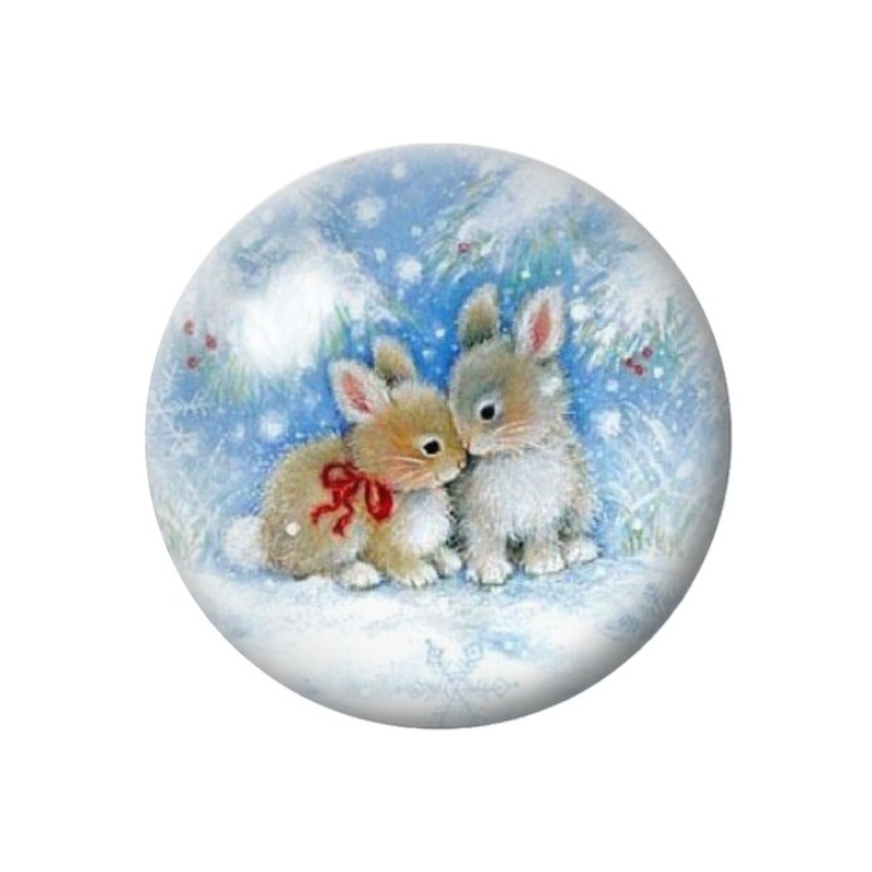 Cabochon en Verre Illustré Lapins Hiver Noël 12 à 25mm