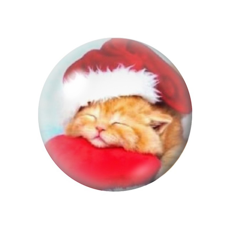 Cabochon en Verre Illustré Chaton de Noël 12 à 25mm