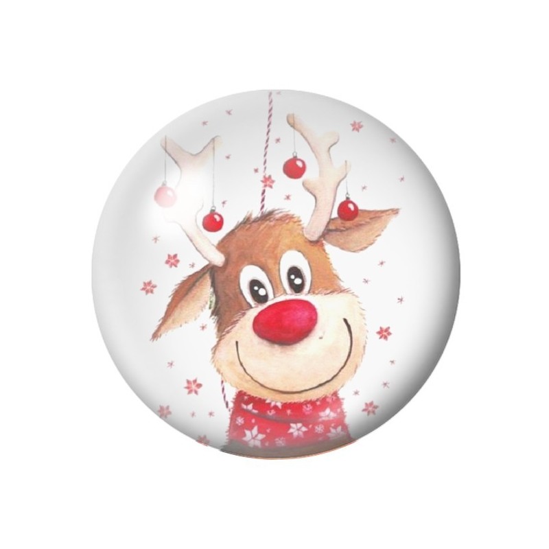 Cabochon en Verre Illustré Renne Rudolph Noël 12 à 25mm