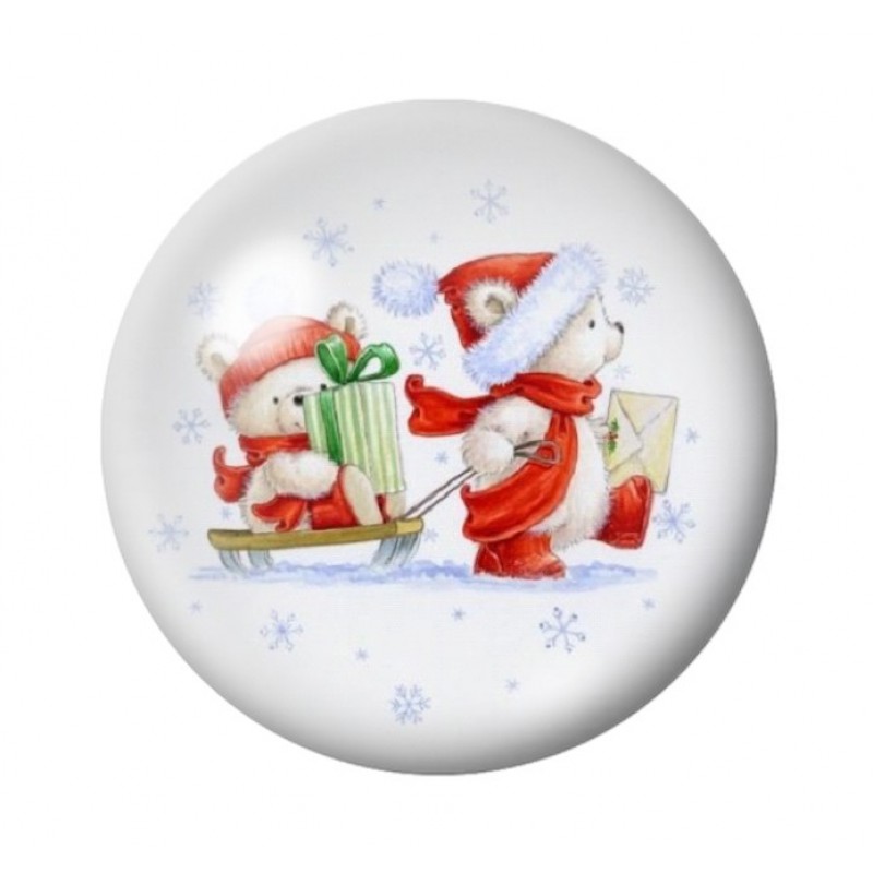 Cabochon en Verre Illustré Oursons de Noël 12 à 25mm