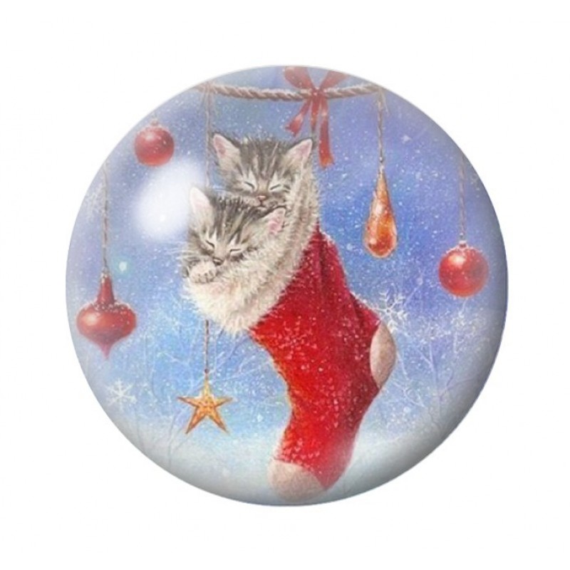 Cabochon en Verre Illustré Chatons Chaussette Noël 12 à 25mm