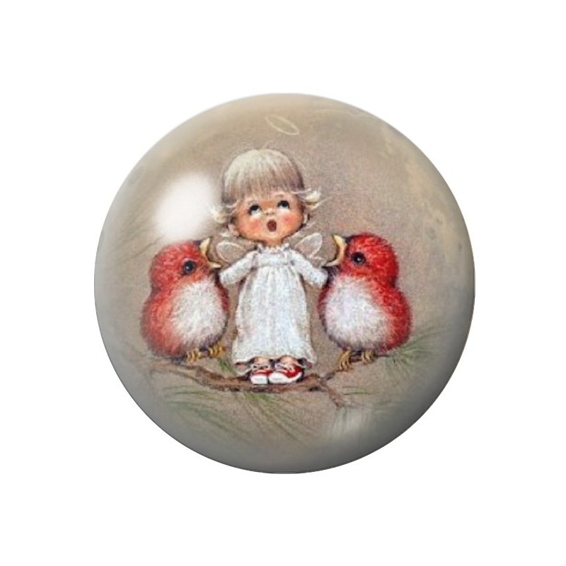 Cabochon en Verre Illustré Ange de Noël Oiseaux 12 à 25mm
