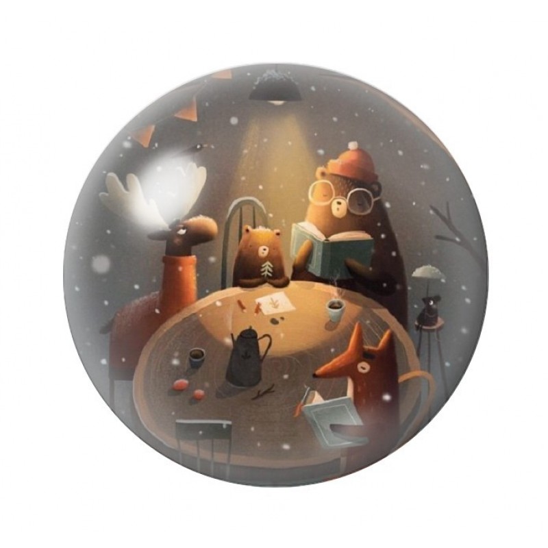 Cabochon en Verre Illustré Animaux de la Forêt Hiver Noël 12 à 25mm