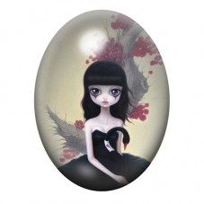 Cabochon en Verre Illustré Jeune Femme Gothique au Corbeau 13x18, 18x25 ou 30x40mm pour la création de bijoux fantaisie - DIY