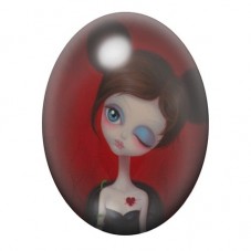 Cabochon en Verre Illustré Poupée au Cache-Œil Bleu 13x18, 18x25 ou 30x40mm pour la création de bijoux fantaisie - DIY