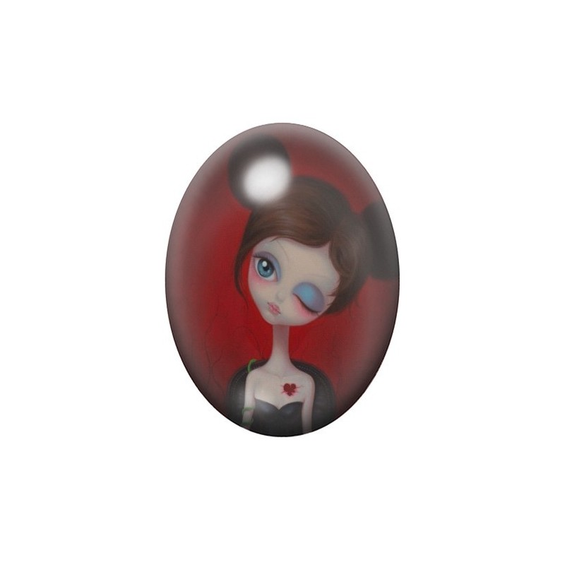 Cabochon en Verre Illustré Fille Clin d'Oeil Étrange 13x18, 18x25 ou 30x40mm