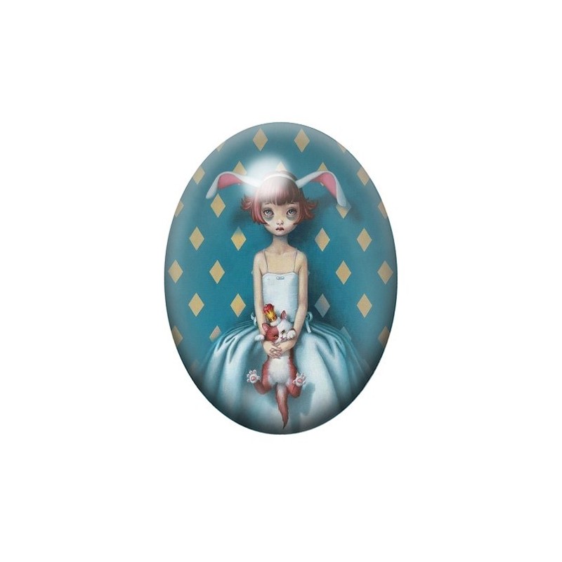 Cabochon en Verre Illustré Fille Chat Étrange 13x18, 18x25 ou 30x40mm