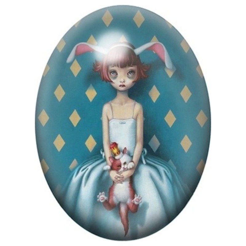 Cabochon en Verre Illustré Petite Danseuse au Lapin Blanc 13x18, 18x25 ou 30x40mm