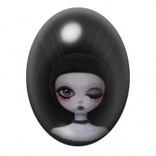 Cabochon en Verre Illustré Poupée Gothique à la Coiffe Noire 13x18, 18x25 ou 30x40mm pour la création de bijoux fantaisie - DIY