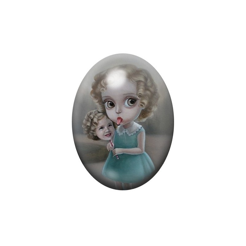 Cabochon en Verre Illustré Fille Sucette Étrange 13x18, 18x25 ou 30x40mm