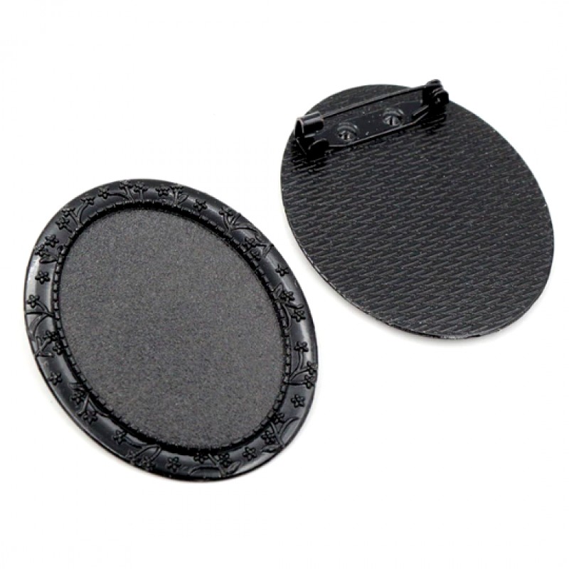Support Broche Noir pour Cabochon 30x40mm