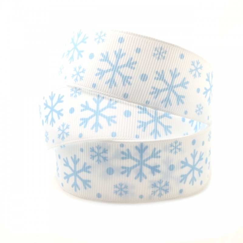 1 Mètre de Ruban Gros Grain Imprimé Flocons de Neige Noël 25mm