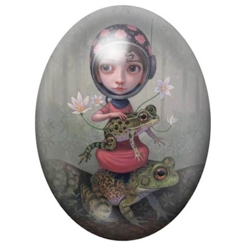 Cabochon en Verre Illustré Petite Exploratrice aux Caméléons 13x18, 18x25 ou 30x40mm