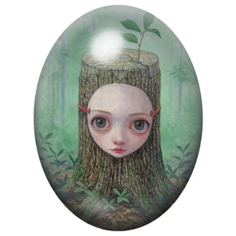 Cabochon en Verre Illustré Fille-Arbre à la Jeune Pousse 13x18, 18x25 ou 30x40mm