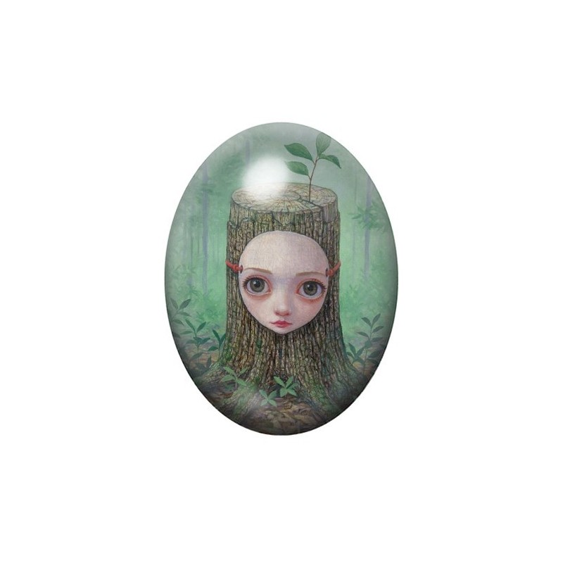 Cabochon en Verre Illustré Fille Tronc d'Arbre Étrange 13x18, 18x25 ou 30x40mm