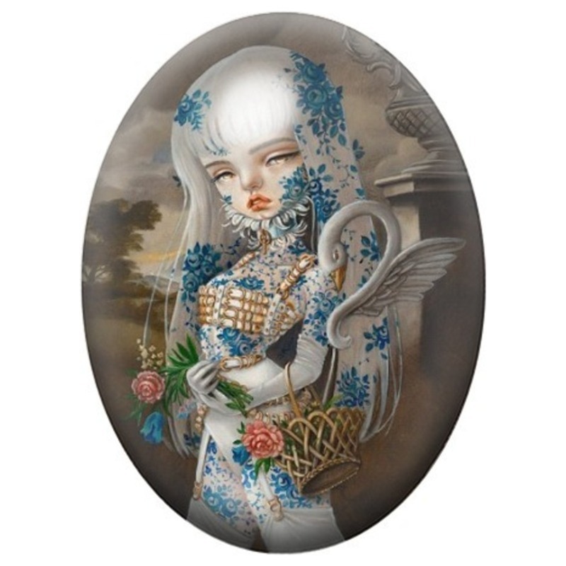 Cabochon en Verre Illustré Reine Blanche au Cygne 13x18, 18x25 ou 30x40mm
