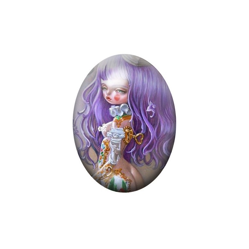 Cabochon en Verre Illustré Fille Poupée Clé Étrange 13x18, 18x25 ou 30x40mm