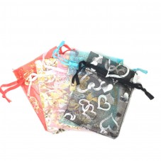 10 Sachets en Organza Papillons Coeur avec Lien Coulissant  9x7cm