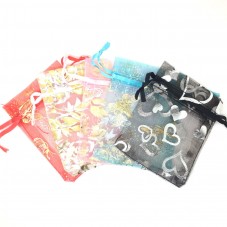 10 Sachets en Organza Papillons Coeur avec Lien Coulissant  9x7cm