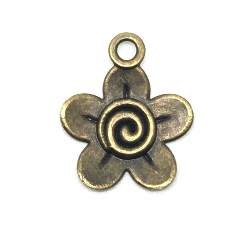 4 Breloques Fleur Bronze 28x23mm