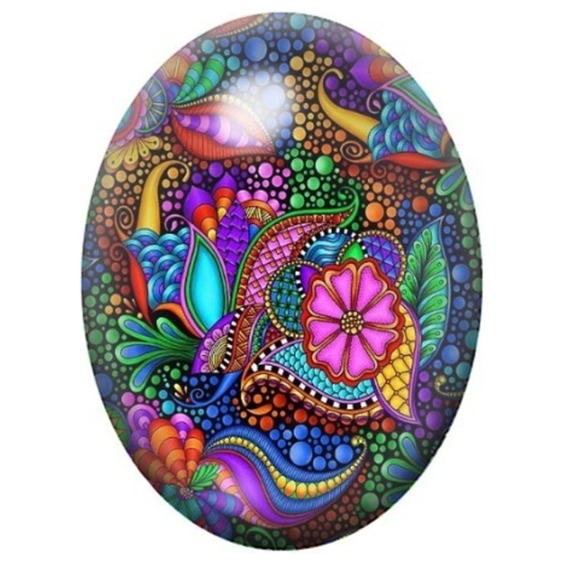 Cabochon en Verre Illustré Fleurs et Arabesques Précieuses 13x18, 18x25 ou 30x40mm