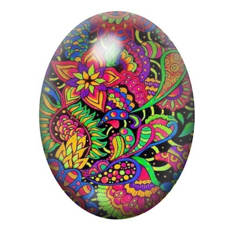 Cabochon en Verre Illustré Fleurs Colorés 13x18, 18x25 ou 30x40mm