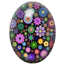 Cabochon en Verre Illustré Prairie de Fleurs sur Fond Noir 13x18, 18x25 ou 30x40mm pour la création de bijoux fantaisie - DIY