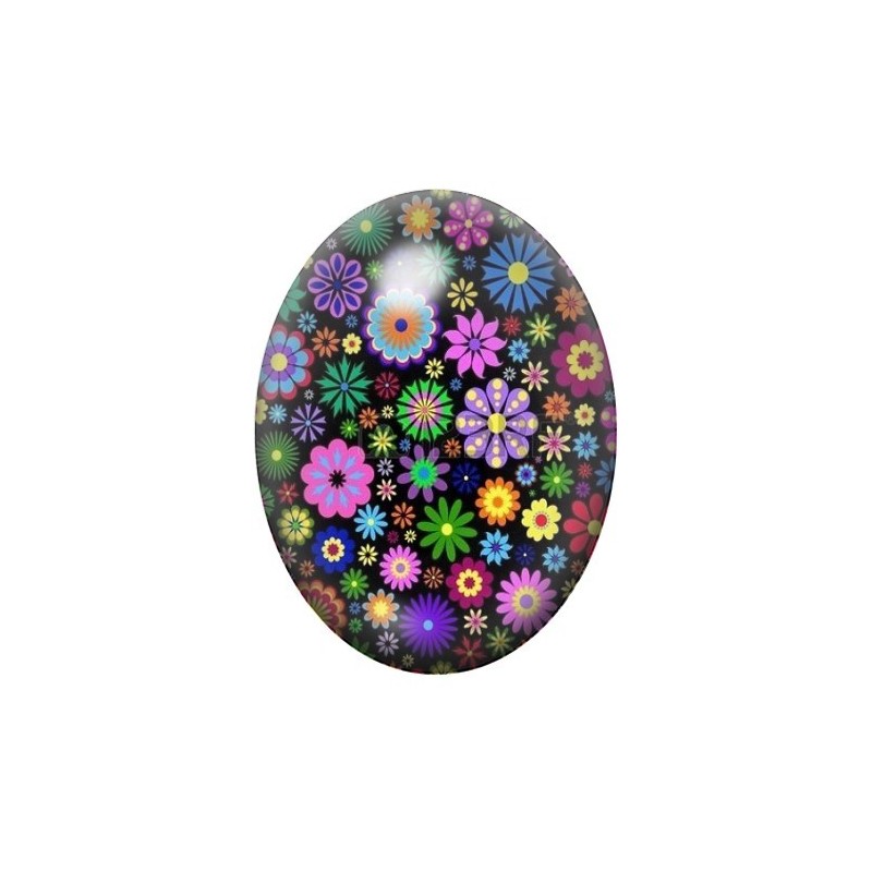 Cabochon en Verre Illustré Fleurs Colorés 13x18, 18x25 ou 30x40mm