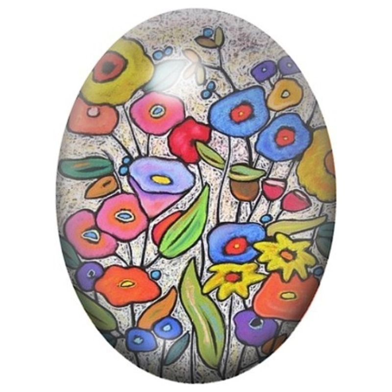 Cabochon en Verre Illustré Fillette au Chapeau dans les Fleurs 13x18, 18x25 ou 30x40mm