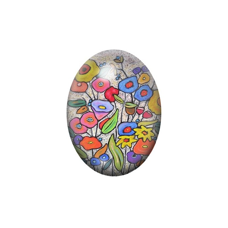 Cabochon en Verre Illustré Fleurs Colorés 13x18, 18x25 ou 30x40mm