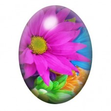 Cabochon en Verre Illustré Grande Fleur Rose et Turquoise 13x18, 18x25 ou 30x40mm pour la création de bijoux fantaisie - DIY