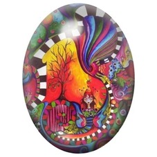 Cabochon en Verre Illustré Oiseau aux Plumes Arc-en-Ciel 13x18, 18x25 ou 30x40mm pour la création de bijoux fantaisie - DIY