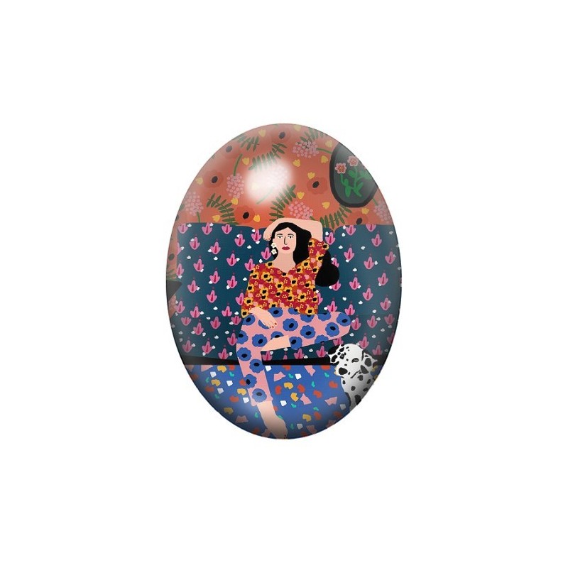 Cabochon en Verre Illustré Scène Femme Coloré 13x18, 18x25 ou 30x40mm