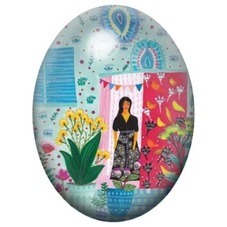 Cabochon en Verre Illustré Femme dans un Jardin Graphique 13x18, 18x25 ou 30x40mm pour la création de bijoux fantaisie - DIY