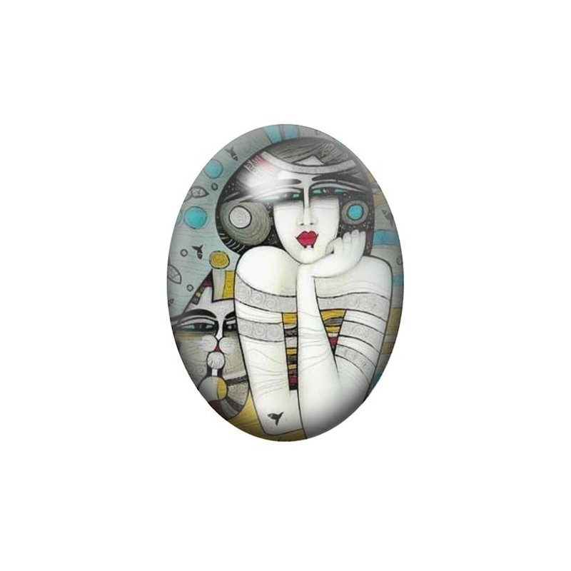 Cabochon en Verre Illustré Femme Egyptienne Onirique 13x18, 18x25 ou 30x40mm