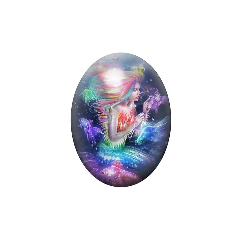 Cabochon en Verre Illustré Femme Sirène Onirique 13x18, 18x25 ou 30x40mm