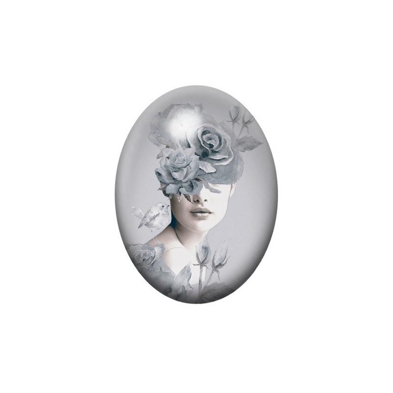 Cabochon en Verre Illustré Fleurs Femme Roses Onirique 13x18, 18x25 ou 30x40mm